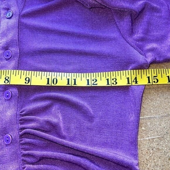 Mable Purple Long-Sleeve Collared Button-Up Ruched Mini Dress Womens Size Small - Picture 10 of 12